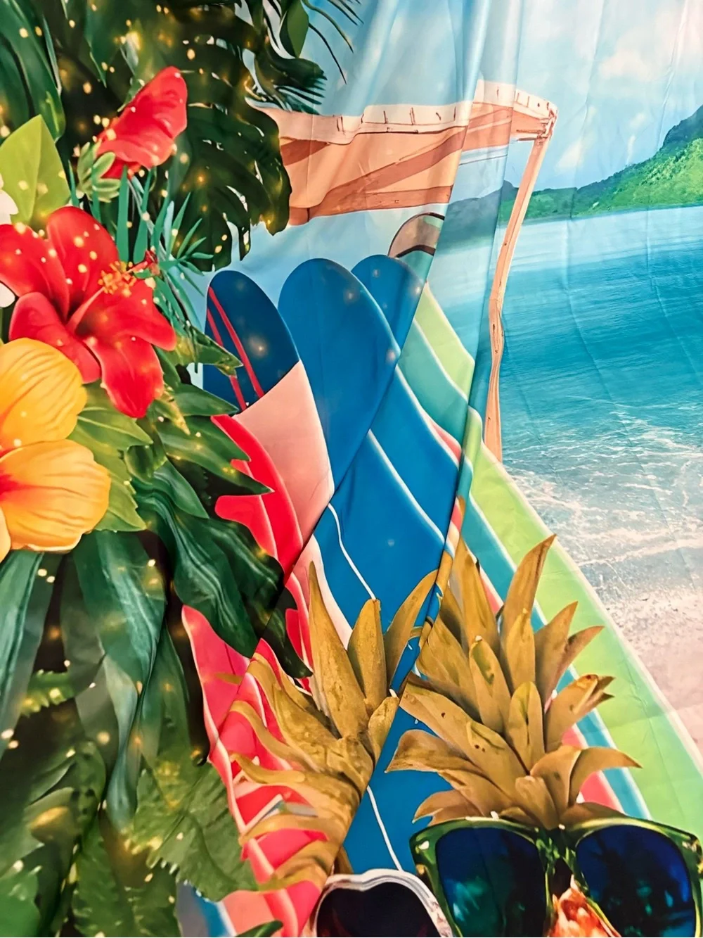 Summer Hawaii Beach Backdrop Tropical Palm Flower Blue Sky Ocean
